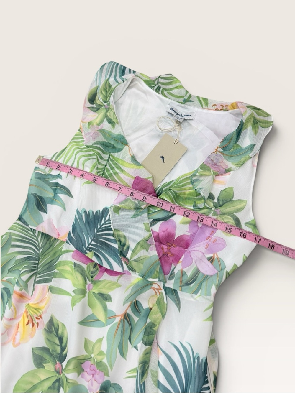 Tommy Bahama XS Tropical Bliss Printed Sleeveless Belted Dress White Multi NWT - Picture 10 of 15